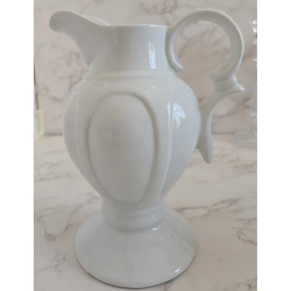 Porcelain‎ Water Pitcher White With Handle Vintage 7.5